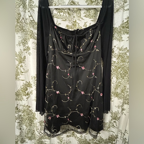 Black Floral Embroidered Dress, Stevie Nicks vibe - Picture 1 of 4